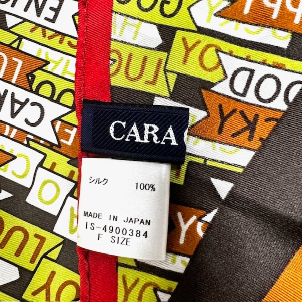 Vintage Cara Cruz 100%  silk Satin scarf 70" x23" Flag Style Colorfull logo (40) - Picture 7 of 14